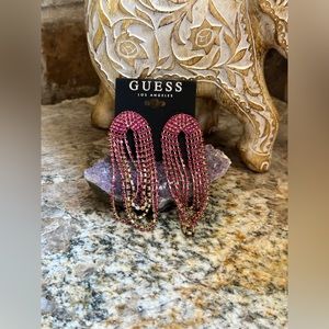 Guess Gold Ruby Rhinestone Dangle Earrings
